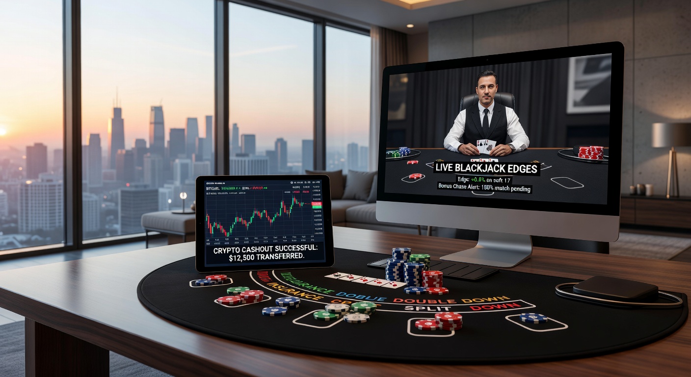 Screenshot of a live blackjack interface showing crypto wallet integration during early morning play, with dawn skyline in the background