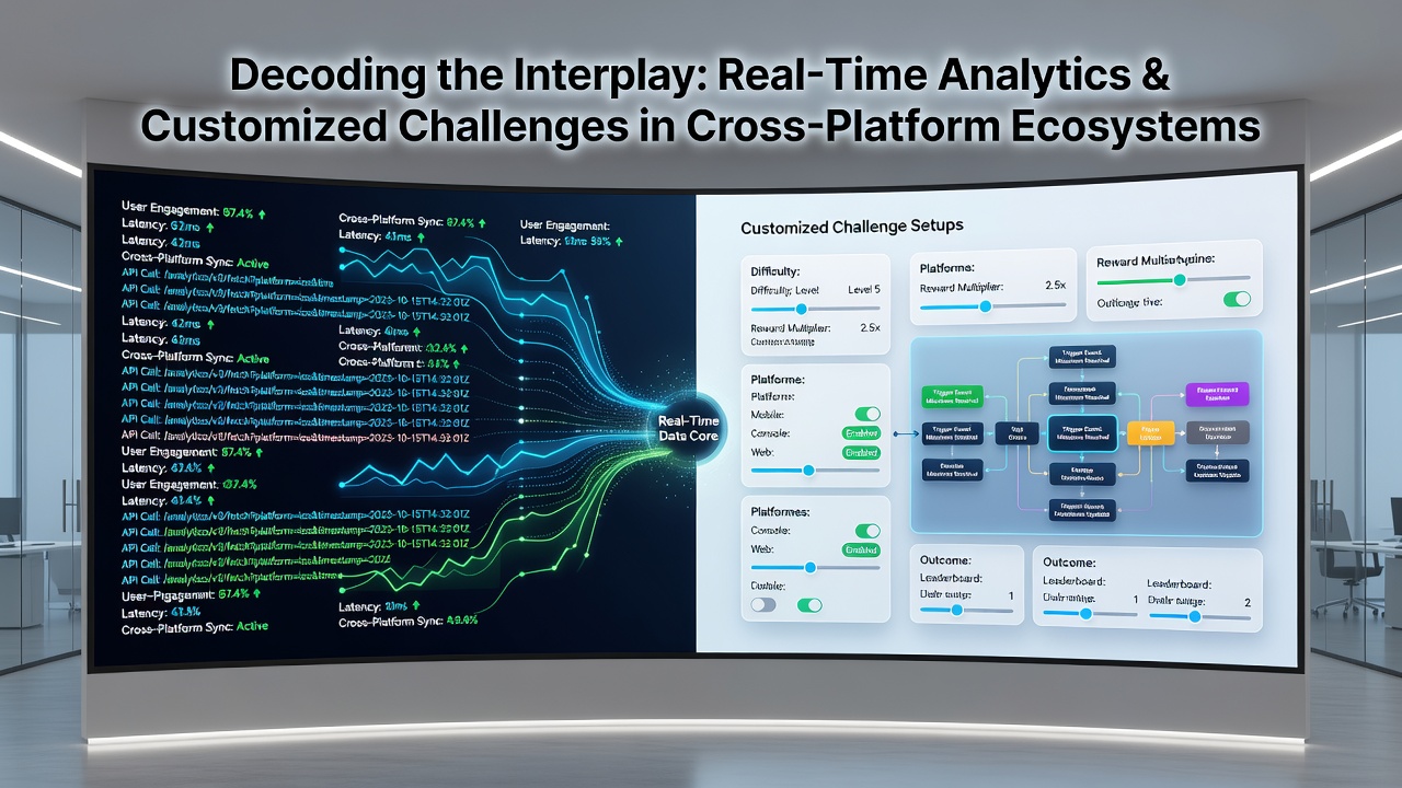 Illustration of cross-platform wagering interfaces synchronized through analytics-driven challenge systems