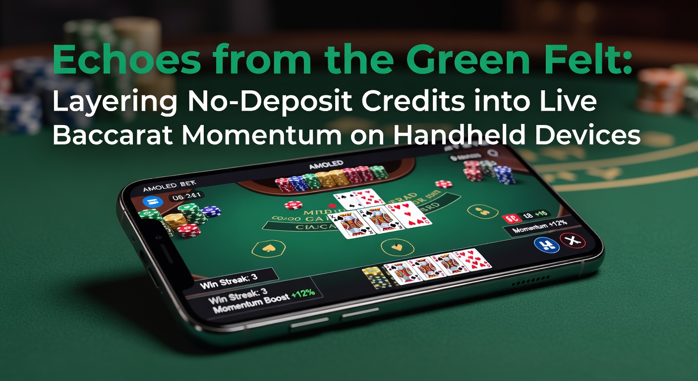 A sleek mobile device displaying a live baccarat table with green felt backdrop and no-deposit bonus notifications overlayed, capturing the thrill of real-time play on handheld screens
