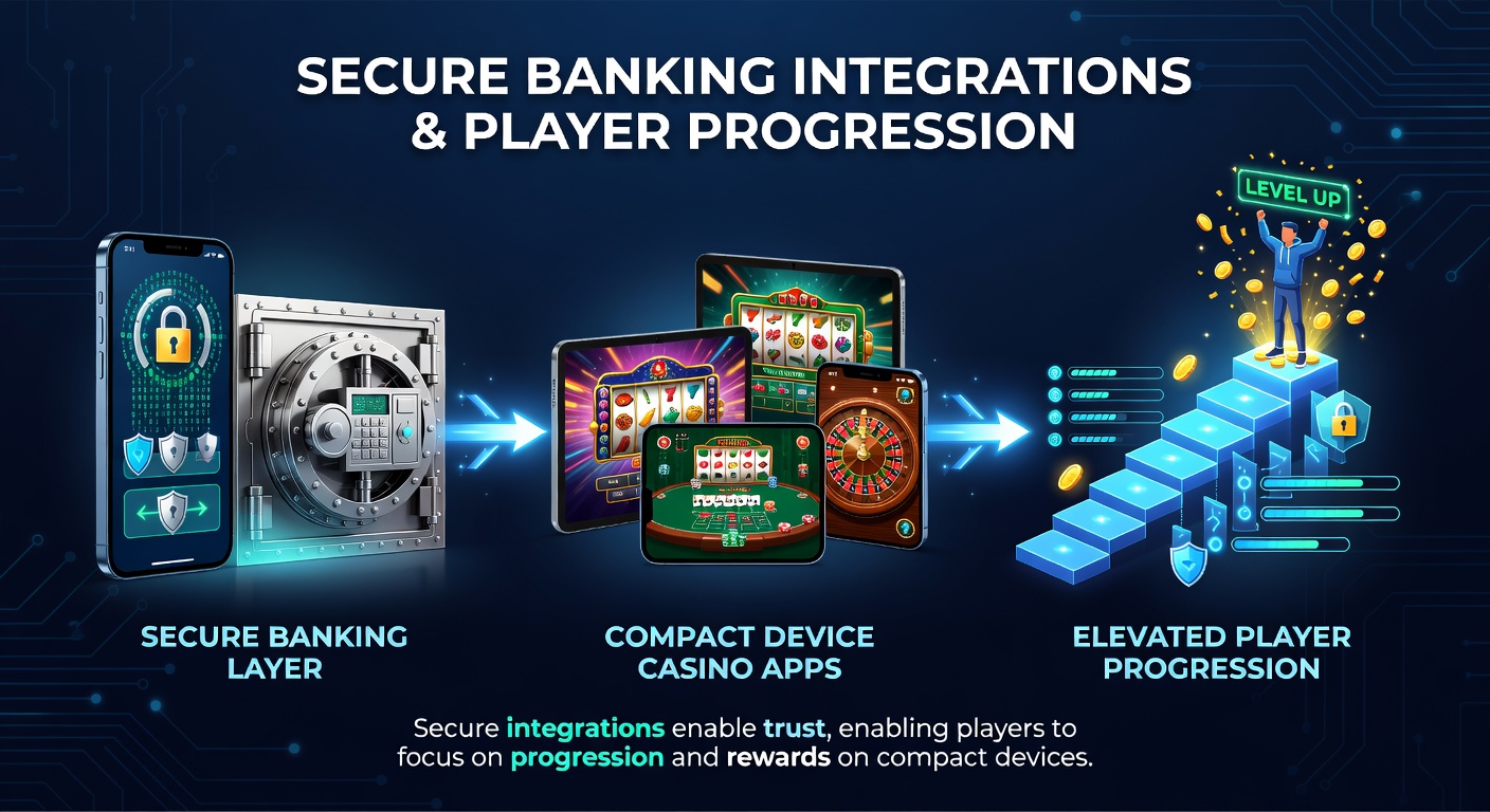 Secure banking integration interface on a compact mobile casino application showing encrypted transaction flow and player account dashboard