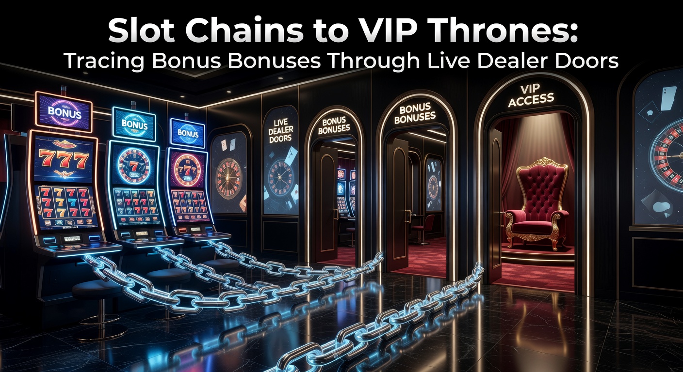 A vibrant slot machine display chaining into a luxurious VIP live dealer table, illustrating the bonus progression path