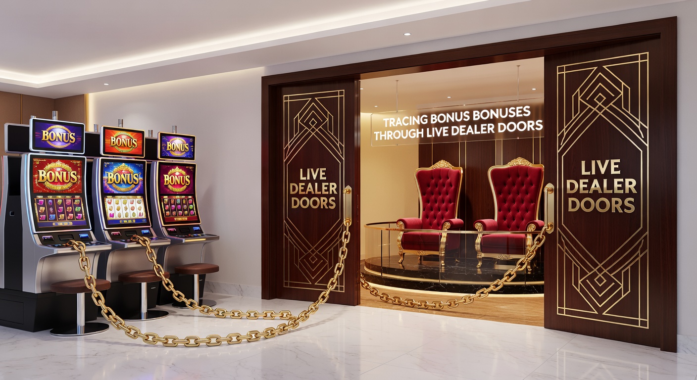 Elegant VIP live dealer room with high-limit tables, golden thrones, and digital bonus trackers overlayed for progression visualization