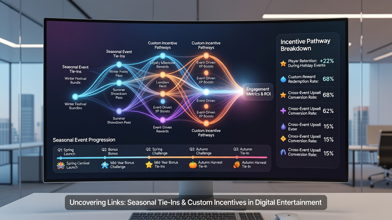 User interface displaying custom reward pathways connected to seasonal digital event milestones