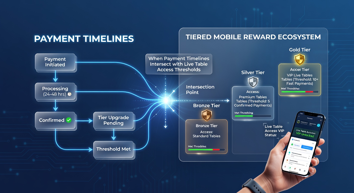 Mobile casino app interface showing tier progression and live table access indicators