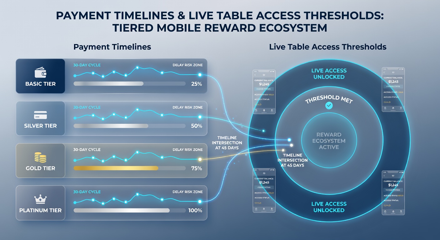 Timeline graphic illustrating payment processing stages against tier unlock points for live dealer tables